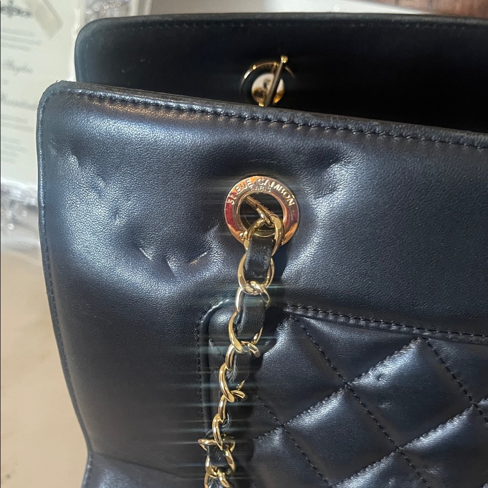 Black Quilted Shoulder Bag with Gold Chain - Picture 3 of 6